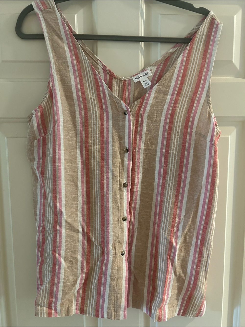 Casual Stripe Button-Front Camisole in Beige and Pink